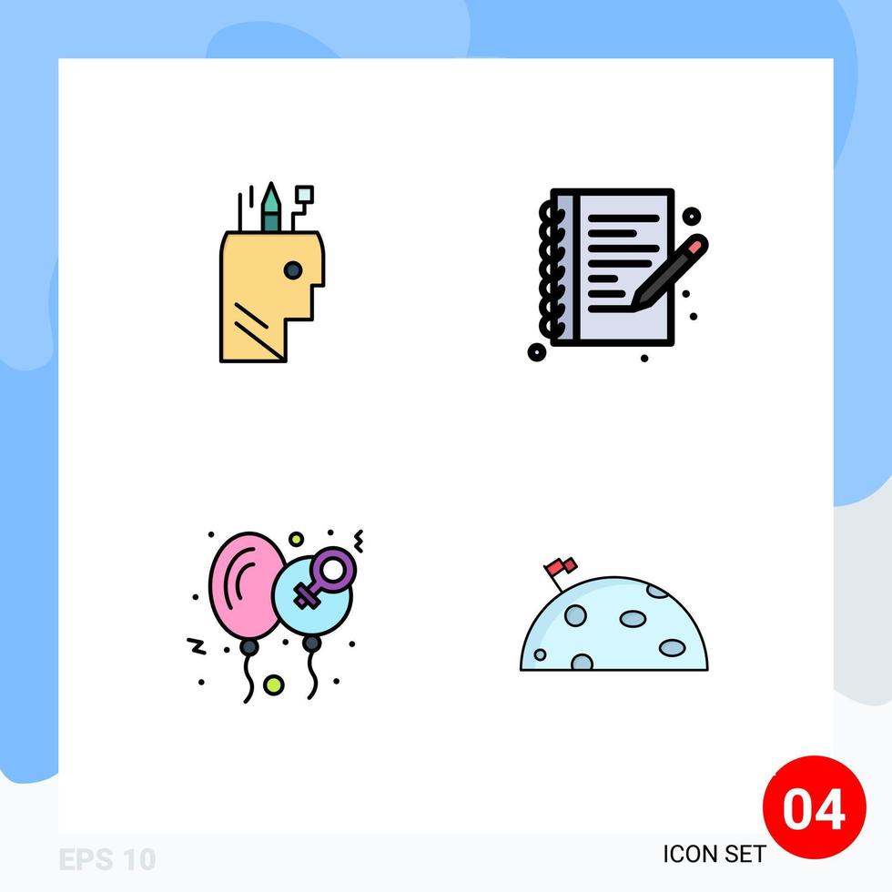 4 Filledline Flat Color concept for Websites Mobile and Apps education day school write love Editable Vector Design Elements