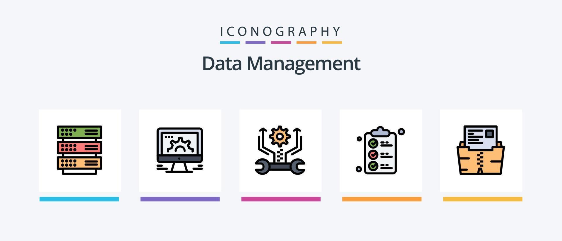 Data Management Line Filled 5 Icon Pack Including questionnaire. documents . data . data .. Creative Icons Design vector