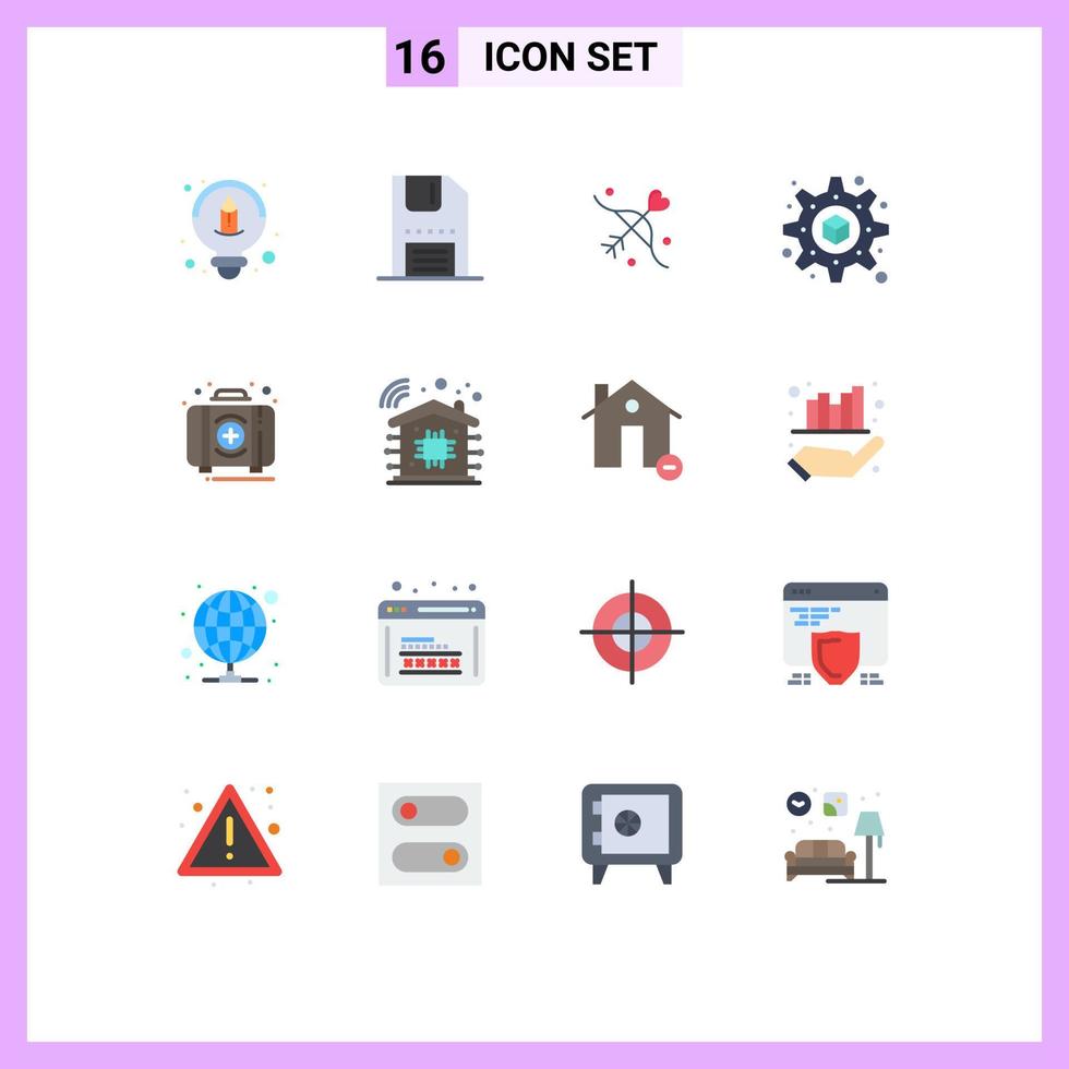 conjunto de pictogramas de 16 colores planos simples del kit ayuda de tiro con arco de emergencia impresión paquete editable de elementos de diseño de vectores creativos