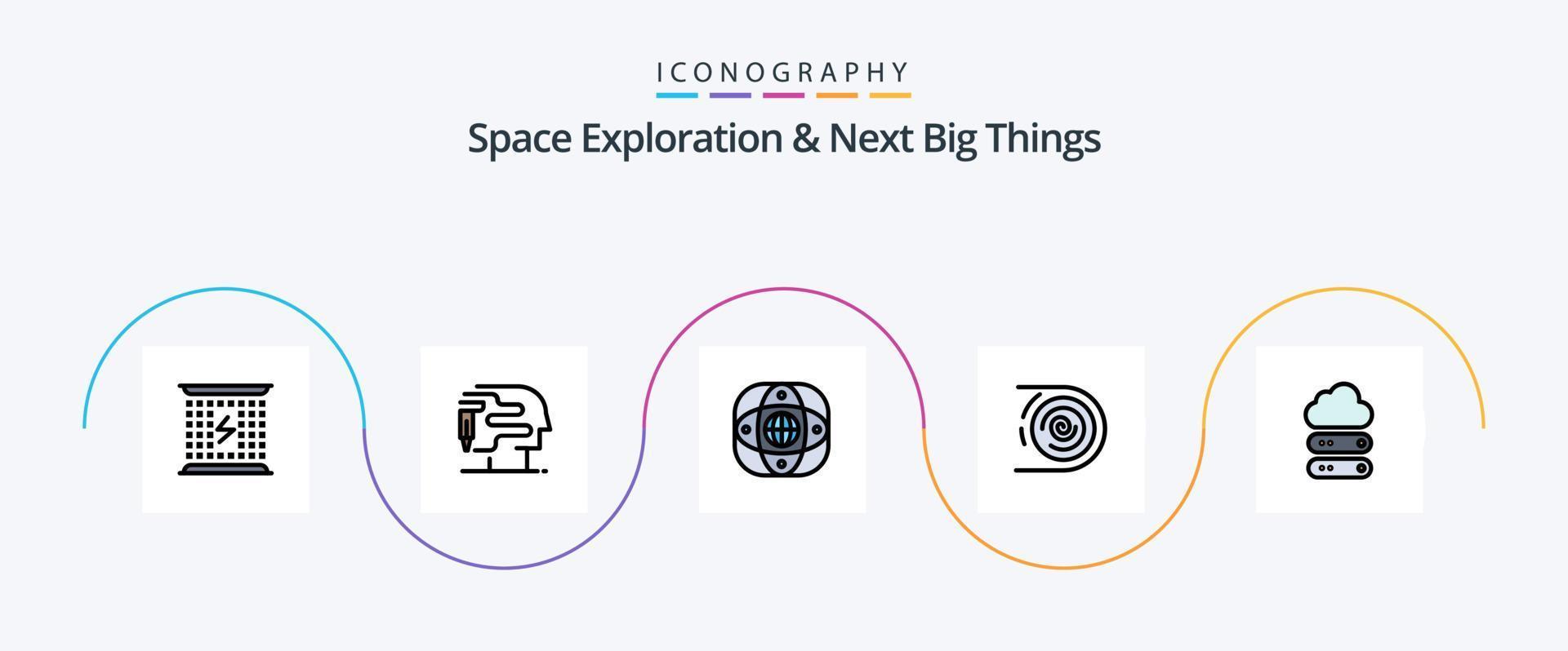 Space Exploration And Next Big Things Line Filled Flat 5 Icon Pack Including endless. cycle. artificial. circulation. globe vector