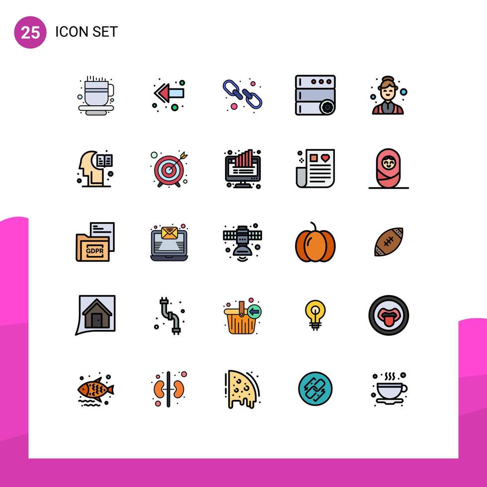Universal Icon Symbols Group of 25 Modern Filled line Flat Colors of brain health web female server Editable Vector Design Elements