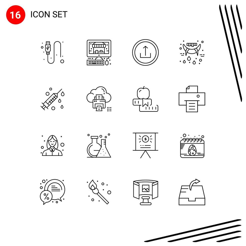 Modern Set of 16 Outlines Pictograph of medical vampire basic teeth halloween Editable Vector Design Elements