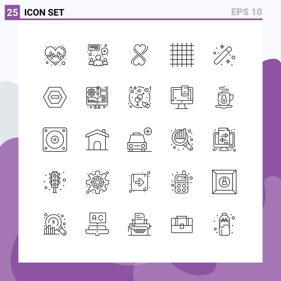 Pack of 25 Modern Lines Signs and Symbols for Web Print Media such as designing creative heart streamline layout Editable Vector Design Elements