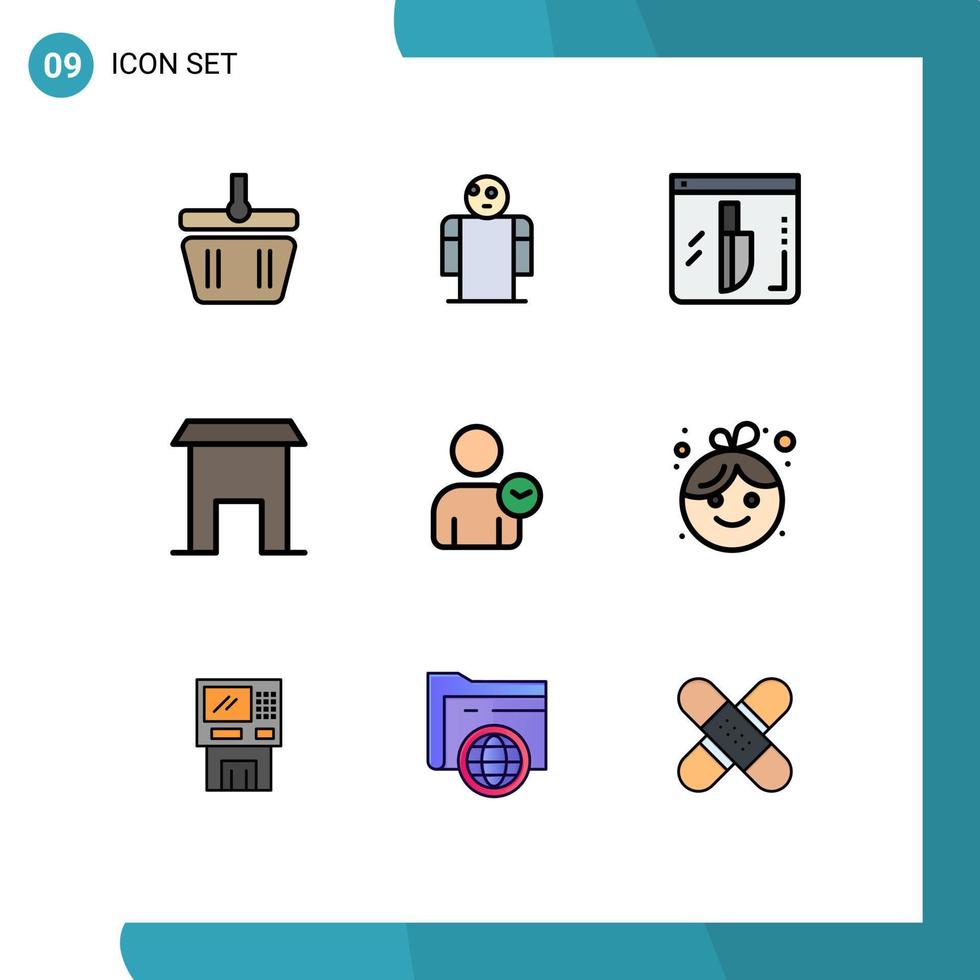 Modern Set of 9 Filledline Flat Colors and symbols such as user shop evidence marketplace building Editable Vector Design Elements