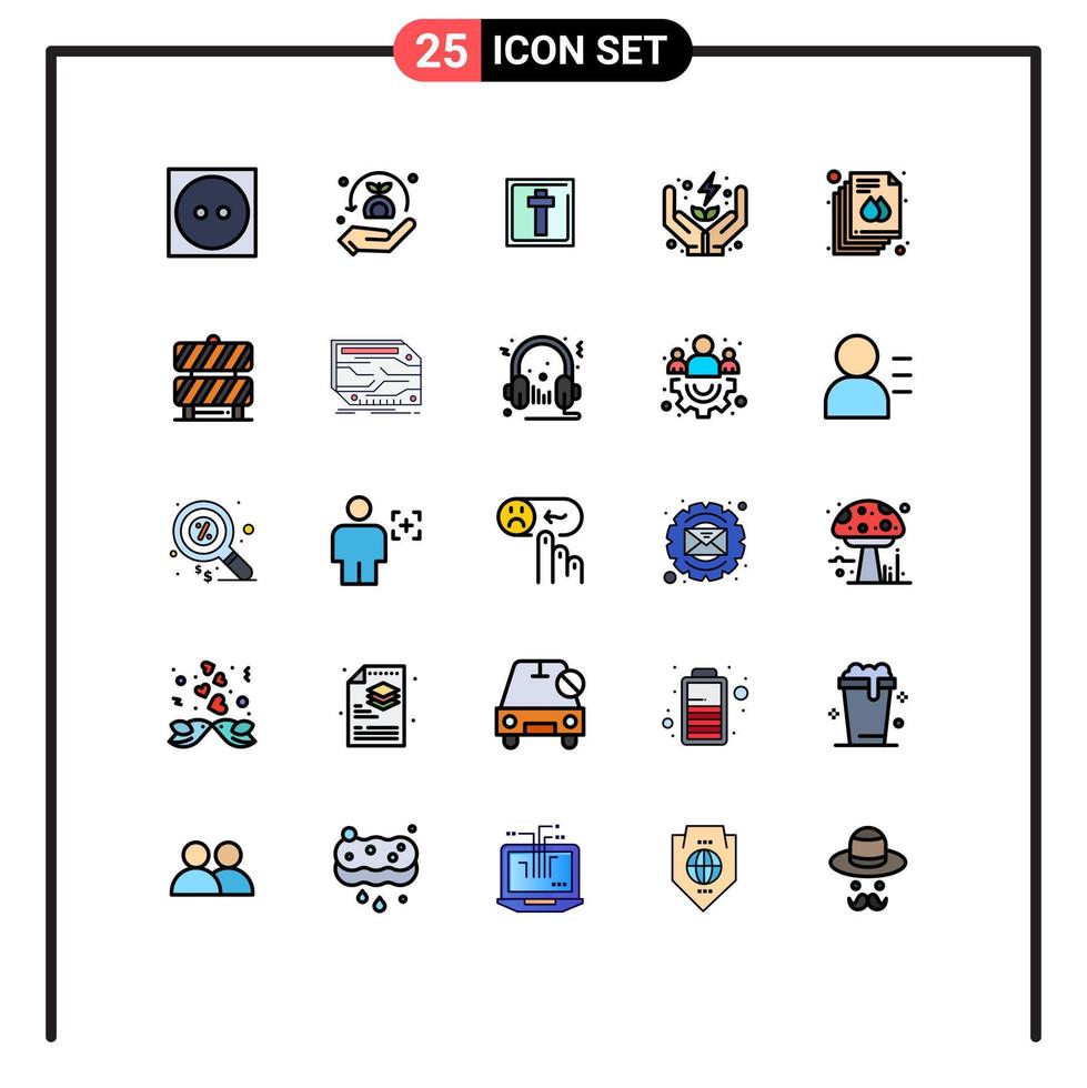 Modern Set of 25 Filled line Flat Colors Pictograph of page care corss power electricity Editable Vector Design Elements