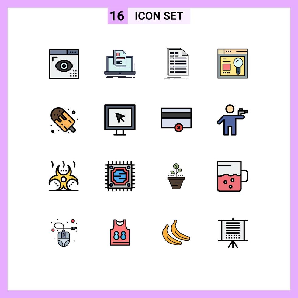 Flat Color Filled Line Pack of 16 Universal Symbols of search browser print statement file Editable Creative Vector Design Elements
