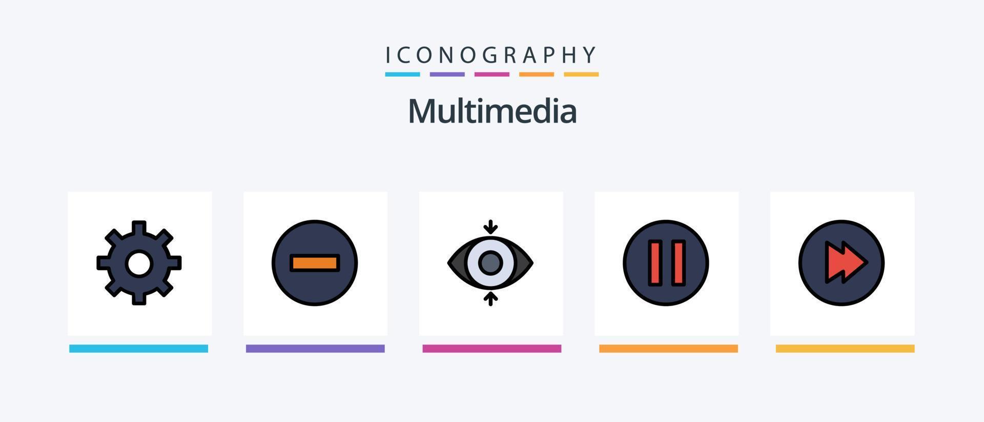 Multimedia Line Filled 5 Icon Pack Including . documents. multimedia. Creative Icons Design vector