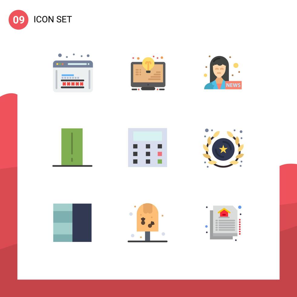 Pack of 9 Modern Flat Colors Signs and Symbols for Web Print Media such as light mete electronics light bulb device news anchor Editable Vector Design Elements