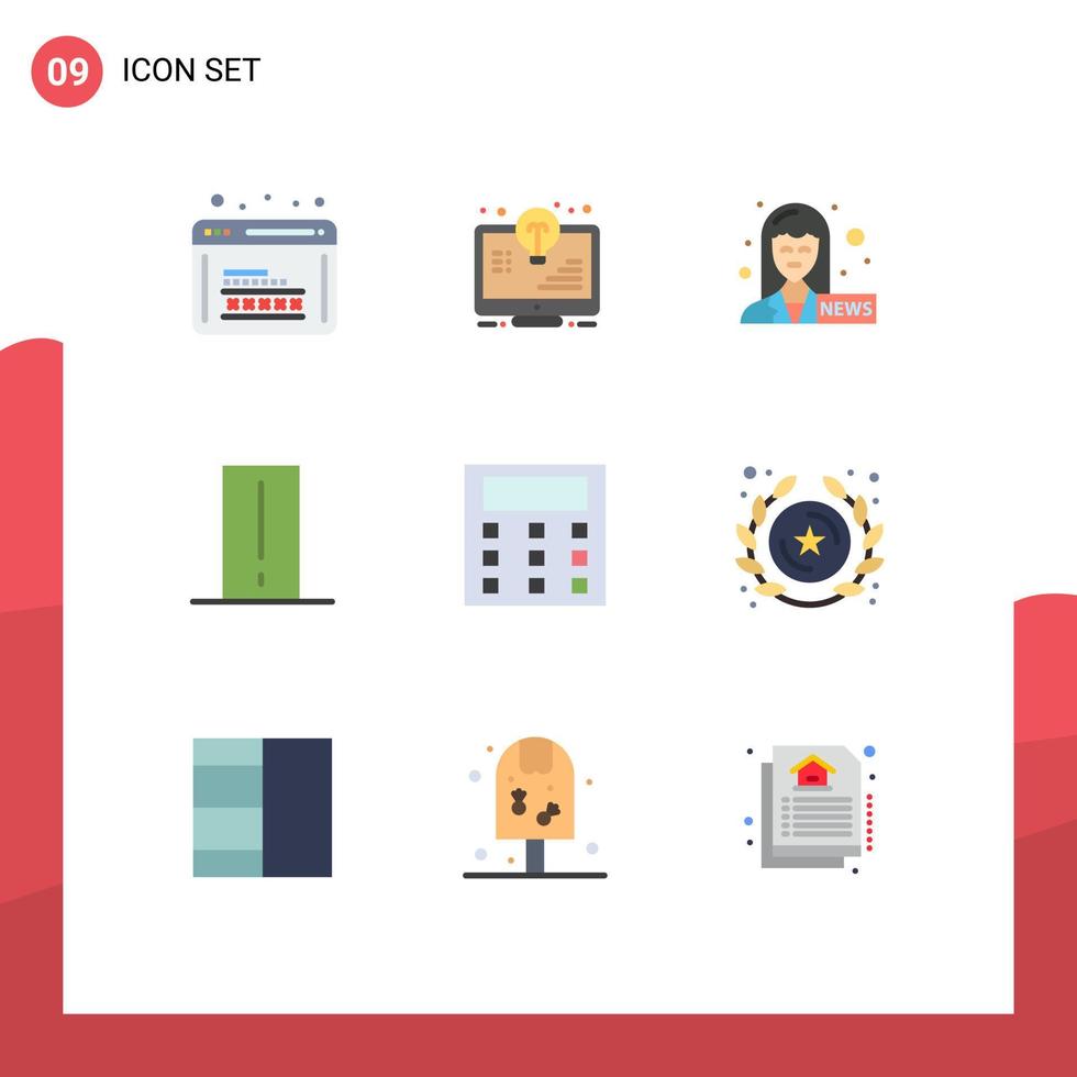 paquete de 9 signos y símbolos de colores planos modernos para medios de impresión web, como elementos de diseño de vectores editables de anclaje de noticias de dispositivo de bombilla de luz electrónica