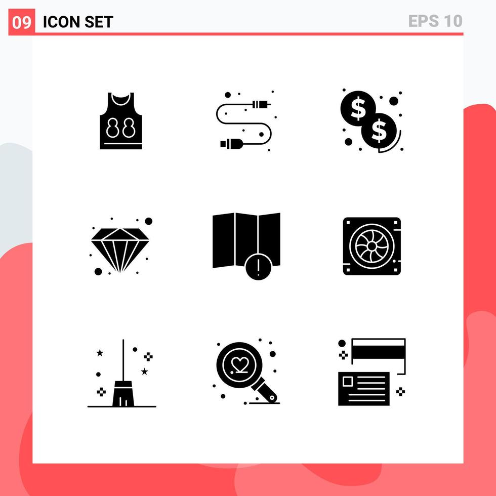Pictogram Set of 9 Simple Solid Glyphs of computer map cash alert premium Editable Vector Design Elements
