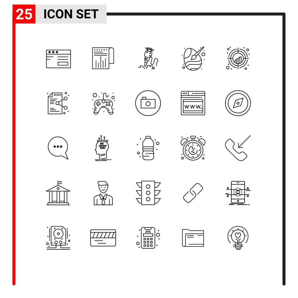 User Interface Pack of 25 Basic Lines of paint easter drill color tool Editable Vector Design Elements