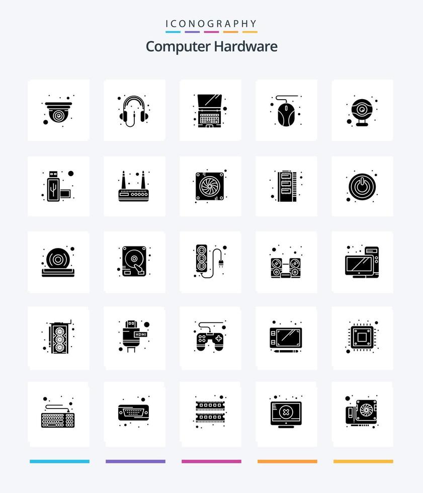 Creative Computer Hardware 25 Glyph Solid Black icon pack  Such As connection. hardware. computer. computer. hardware vector