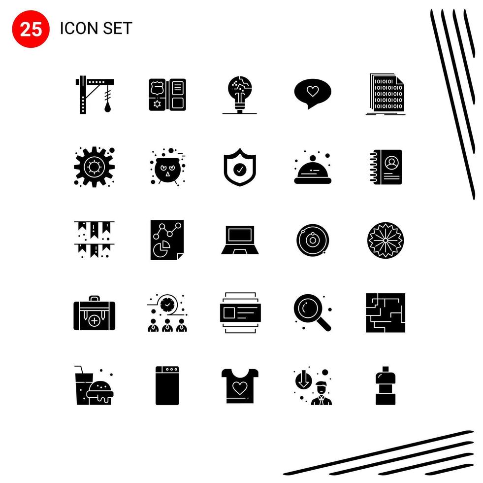 25 User Interface Solid Glyph Pack of modern Signs and Symbols of binary heart star chat fake Editable Vector Design Elements