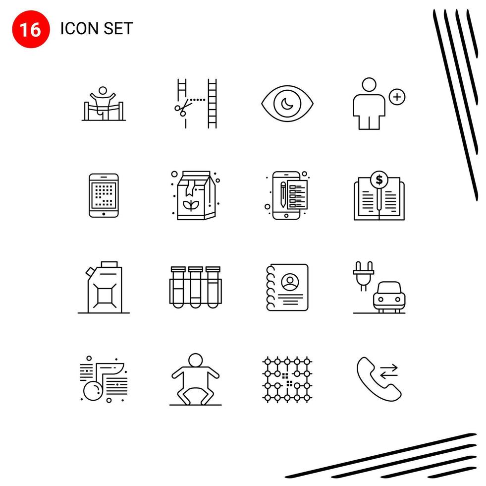 16 User Interface Outline Pack of modern Signs and Symbols of body add cinematography view human eye Editable Vector Design Elements