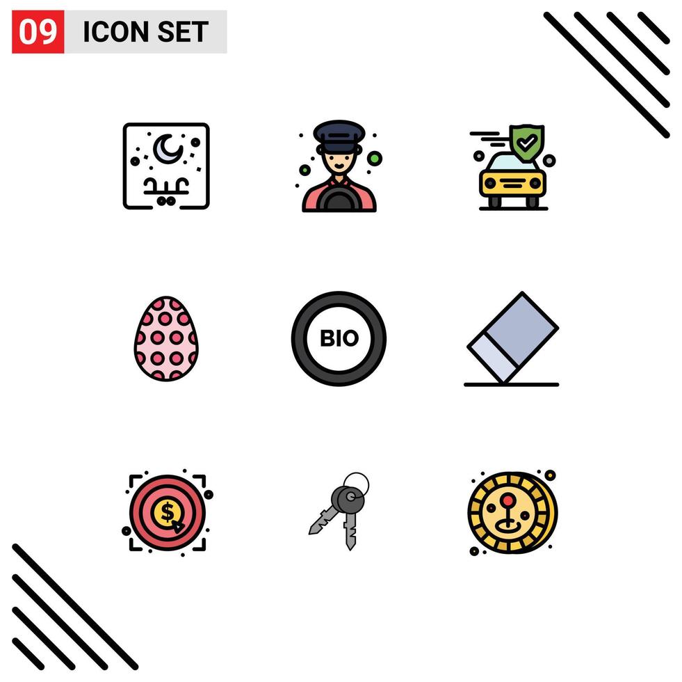 9 User Interface Filledline Flat Color Pack of modern Signs and Symbols of ecology egg car easter egg decoration Editable Vector Design Elements