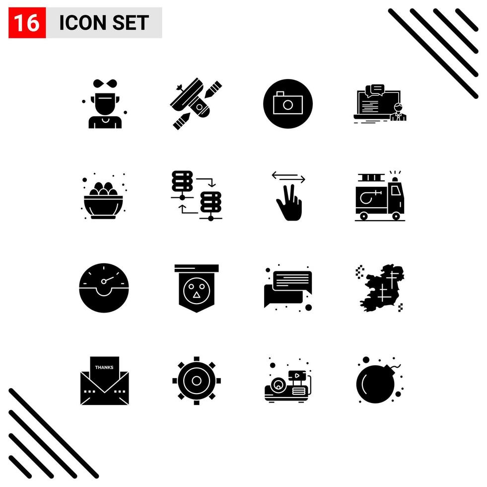 Pack of 16 Modern Solid Glyphs Signs and Symbols for Web Print Media such as chat online transmitter course multimedia Editable Vector Design Elements