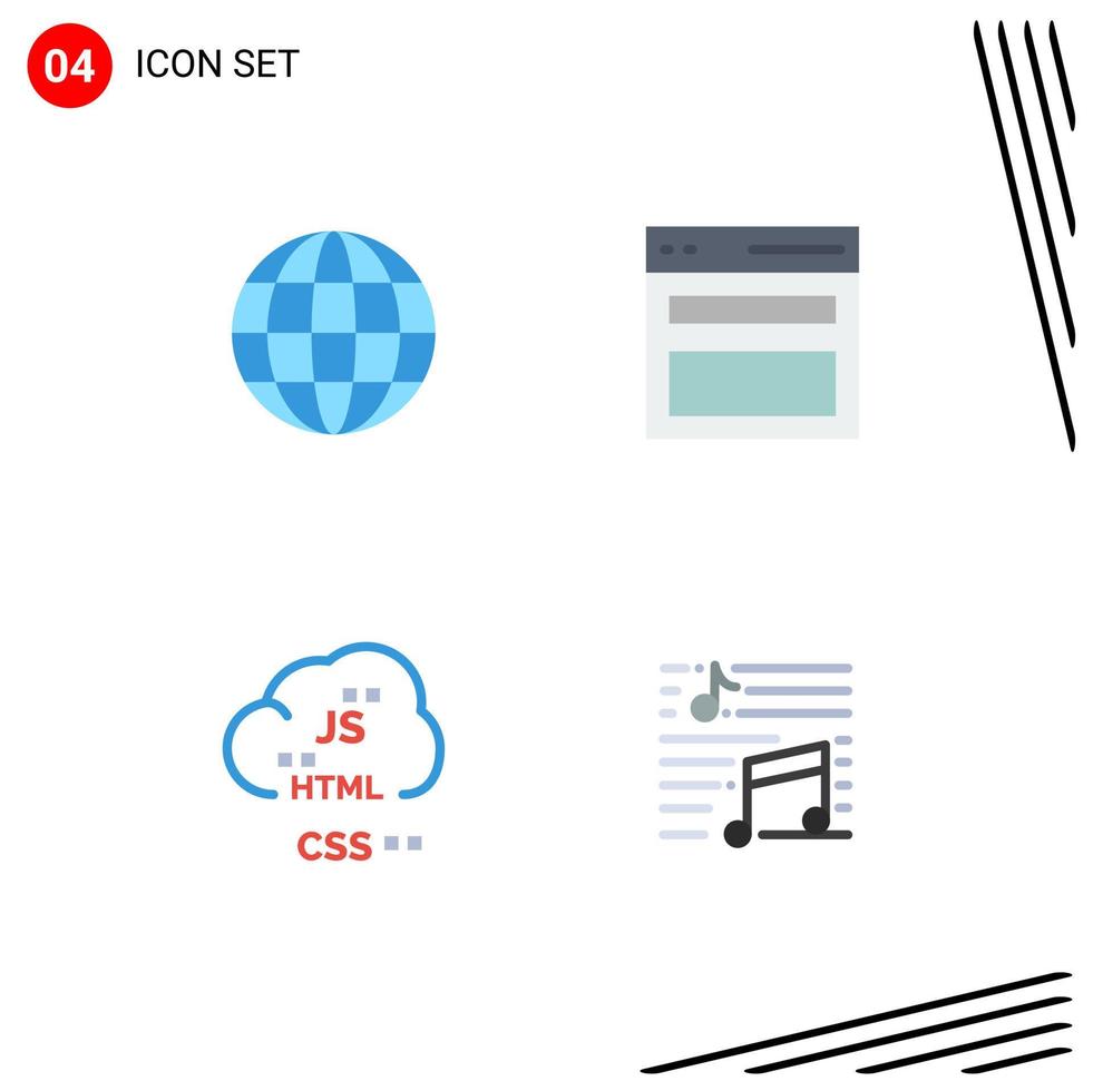 Flat Icon Pack of 4 Universal Symbols of earth coding communication user development Editable Vector Design Elements