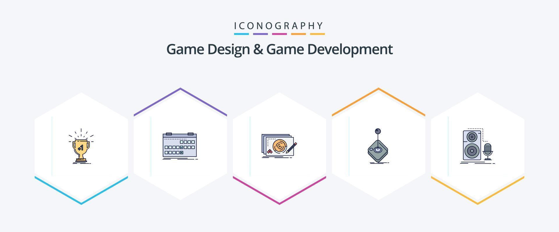 diseño de juegos y desarrollo de juegos Paquete de iconos de 25 líneas completas que incluye juegos. arcada. lanzamiento. juego. nuevo vector