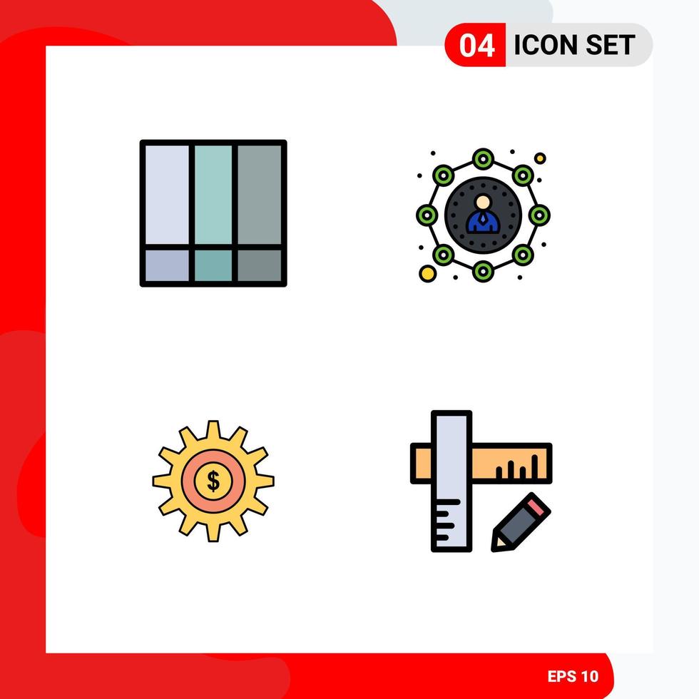4 User Interface Filledline Flat Color Pack of modern Signs and Symbols of grid setting lines marketing success Editable Vector Design Elements