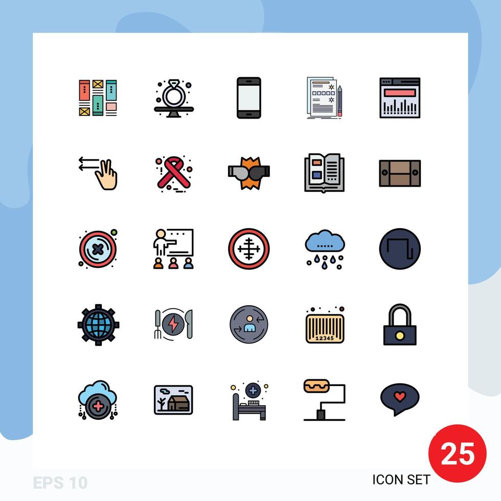 Mobile Interface Filled line Flat Color Set of 25 Pictograms of
