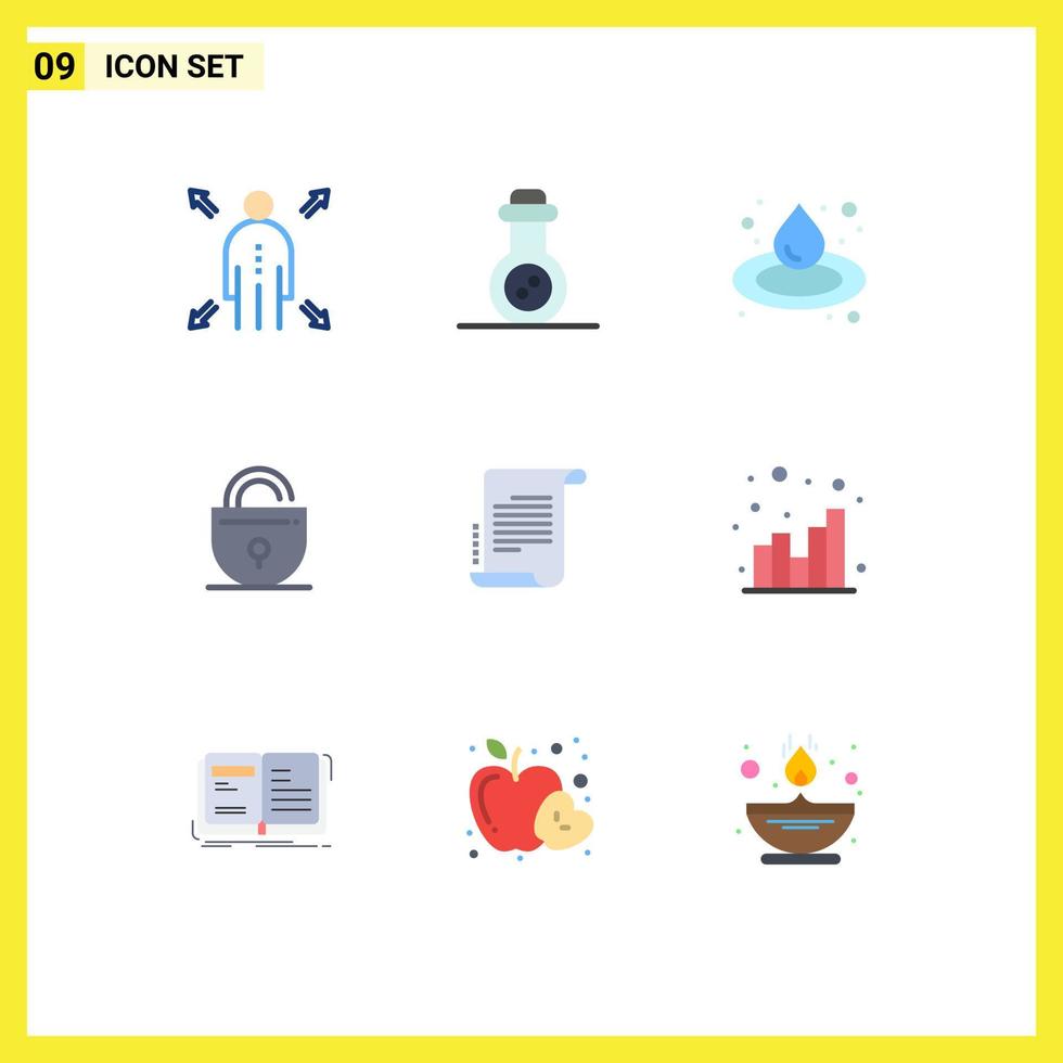 Mobile Interface Flat Color Set of 9 Pictograms of analytics scenario sauna novel internet Editable Vector Design Elements