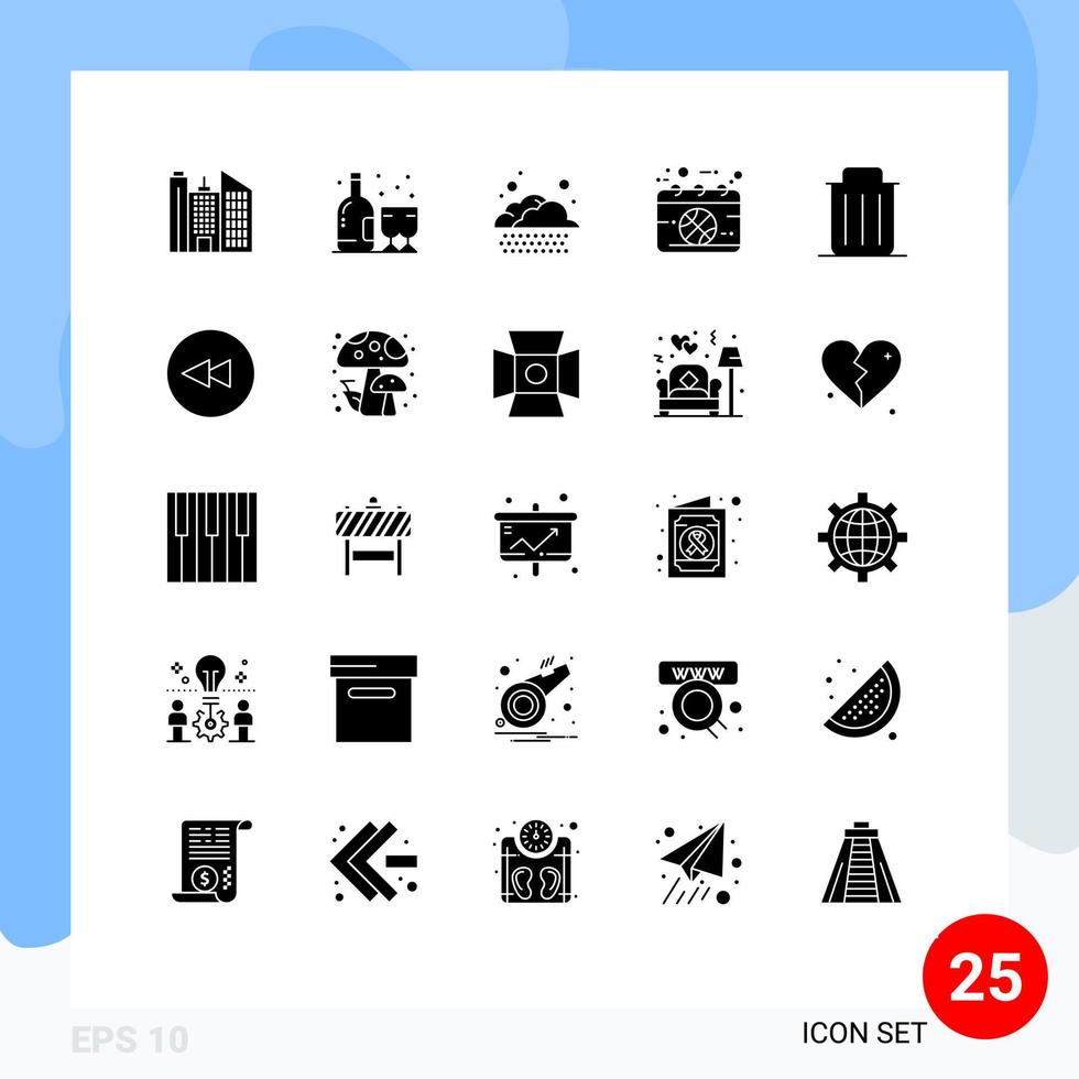 Set of 25 Modern UI Icons Symbols Signs for recycle delete rain sport game Editable Vector Design Elements