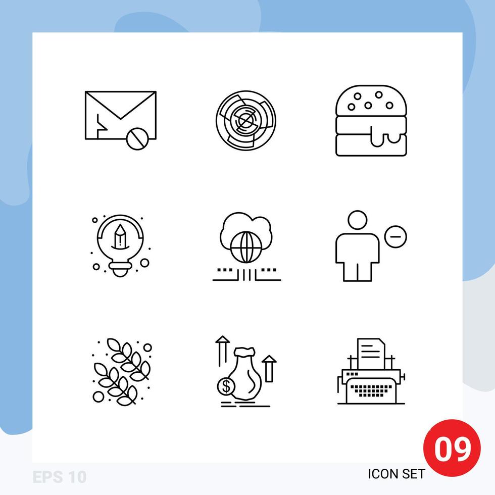 Pack of 9 creative Outlines of world design concept creative fast food Editable Vector Design Elements