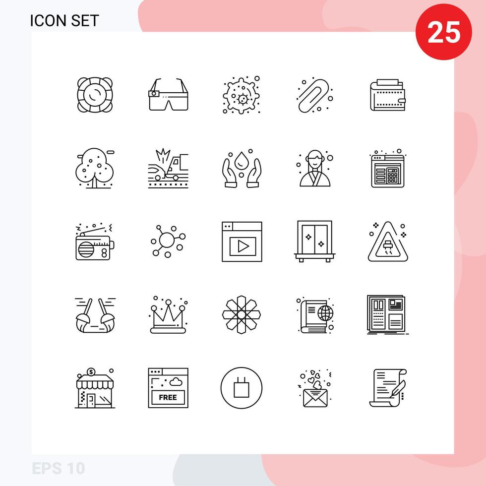 Mobile Interface Line Set of 25 Pictograms of money cash biology wallet education Editable Vector Design Elements