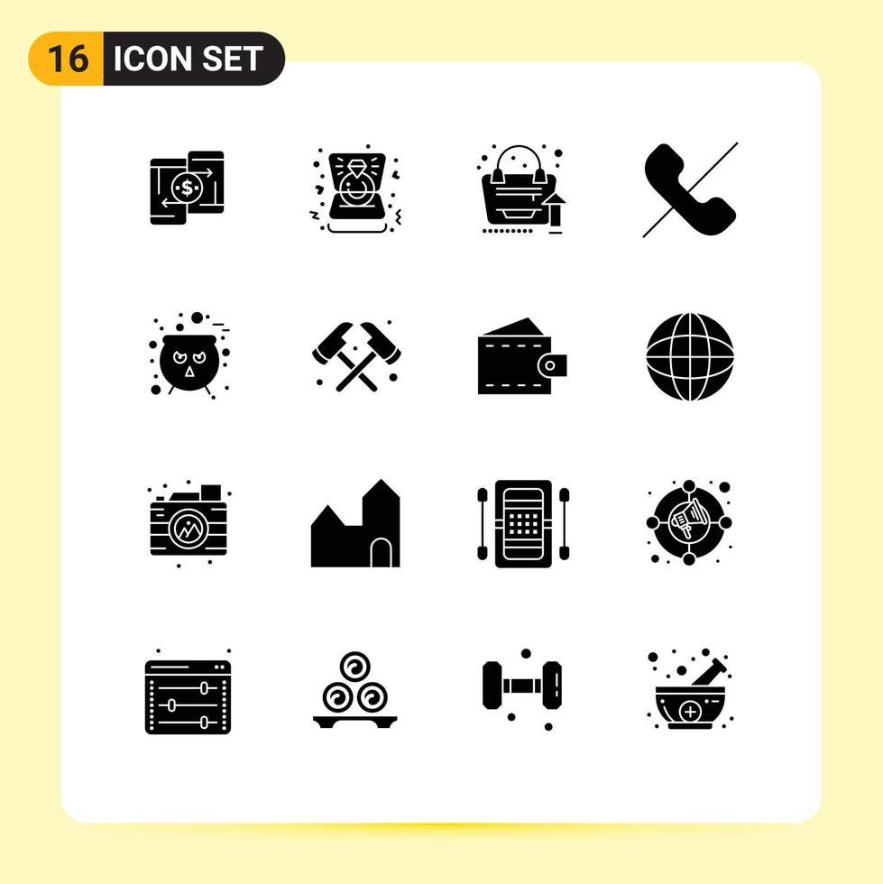 Mobile Interface Solid Glyph Set of 16 Pictograms of board mobile wedding deny growth Editable Vector Design Elements