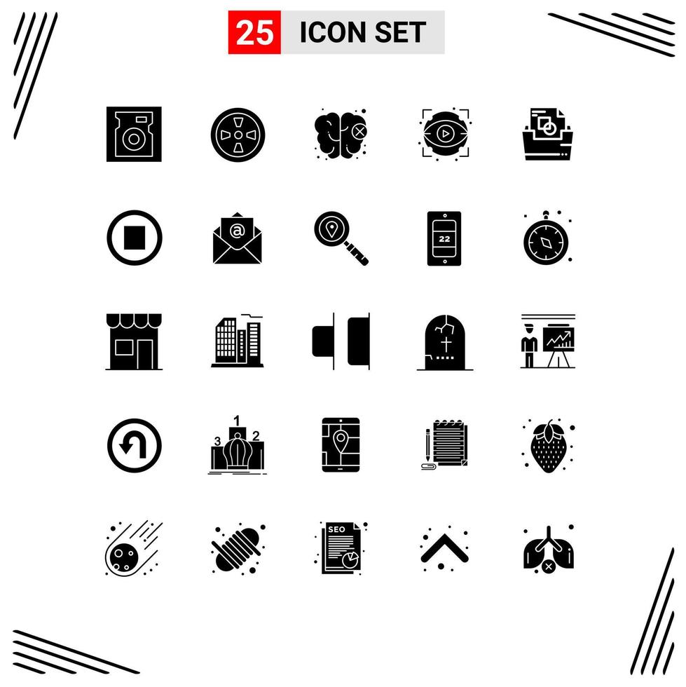 25 Universal Solid Glyphs Set for Web and Mobile Applications media file folder mind document folder show Editable Vector Design Elements