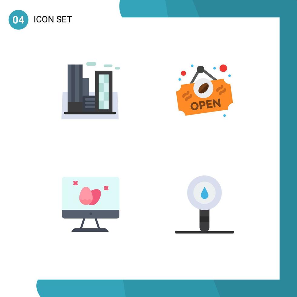 paquete de 4 signos y símbolos de iconos planos modernos para medios de impresión web, como elementos de diseño de vectores editables de Pascua de la tienda de construcción de pantallas de fábrica