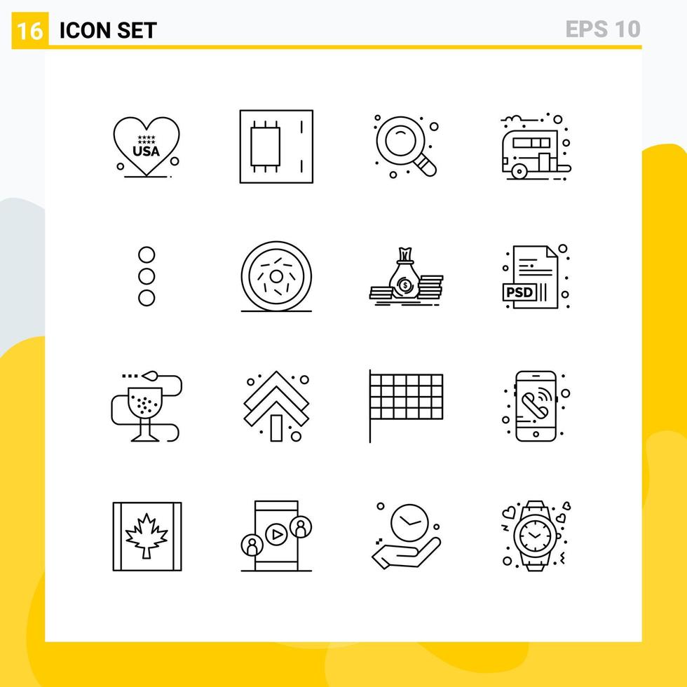 Modern Set of 16 Outlines Pictograph of phone transport products caravan camp Editable Vector Design Elements
