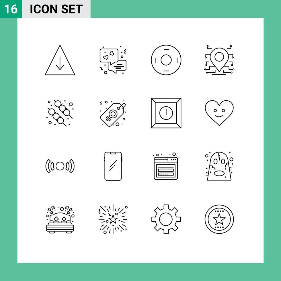 Set of 16 Vector Outlines on Grid for label bbq symbolism barbecue secure Editable Vector Design Elements