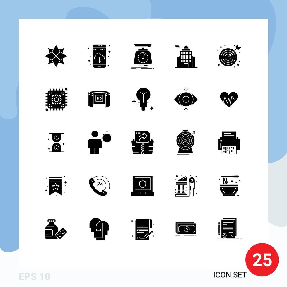Modern Set of 25 Solid Glyphs Pictograph of seo museum mass government administration Editable Vector Design Elements