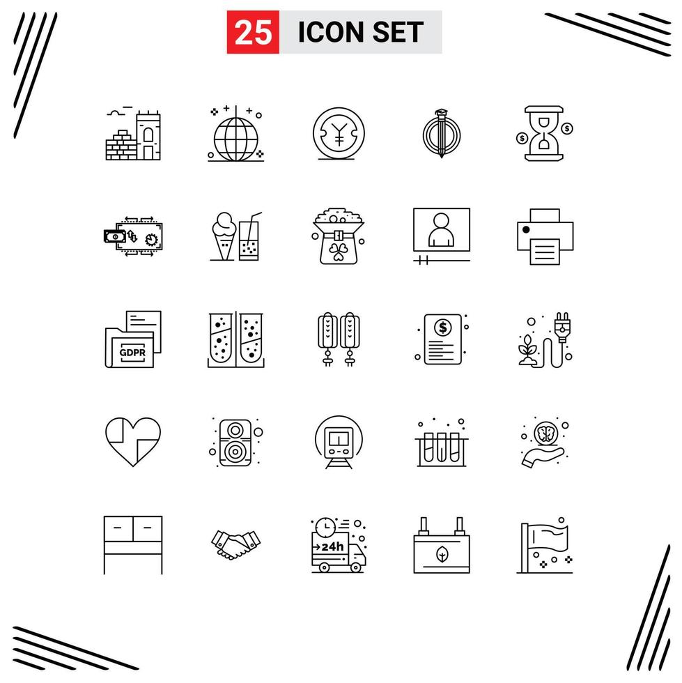 25 Thematic Vector Lines and Editable Symbols of hour graduate coin bonus success Editable Vector Design Elements