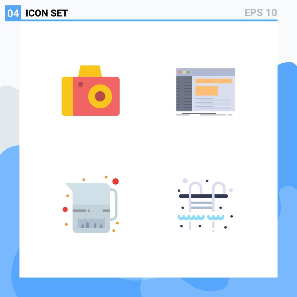 Flat Icon Pack of 4 Universal Symbols of camera jug admin root milk jug Editable Vector Design Elements