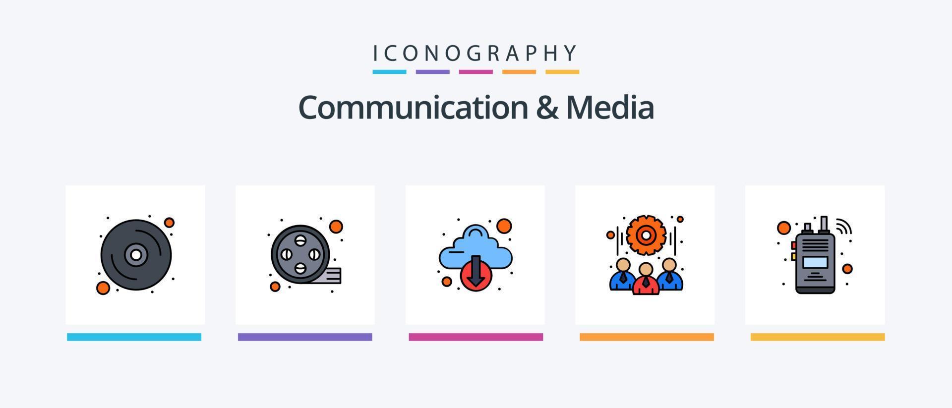 la línea de comunicación y medios llenó el paquete de 5 iconos, incluida la computadora. notificación. calendario. nuevo. alfiler. diseño de iconos creativos vector