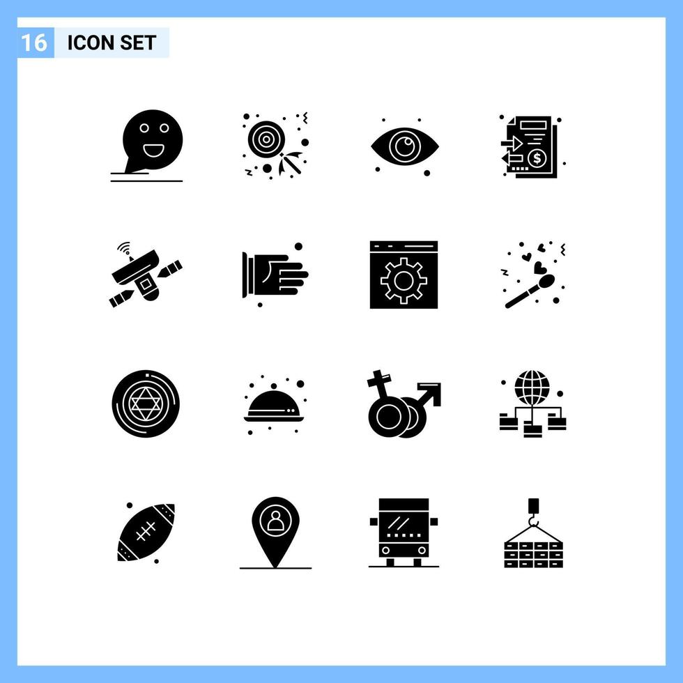 Stock Vector Icon Pack of 16 Line Signs and Symbols for antenna money eye stack documents Editable Vector Design Elements