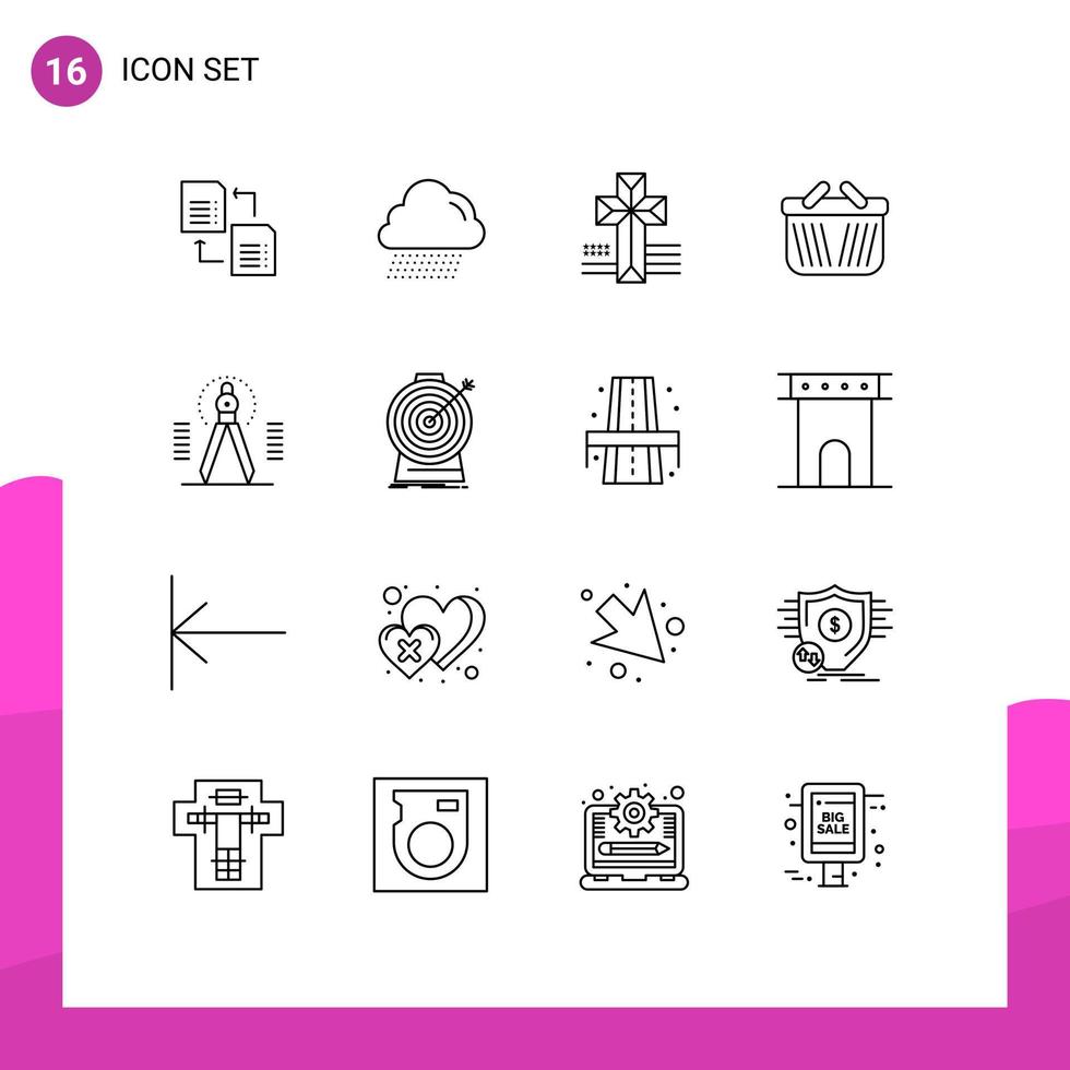 Set of 16 Commercial Outlines pack for geometry drawing cross compass ecommerce Editable Vector Design Elements