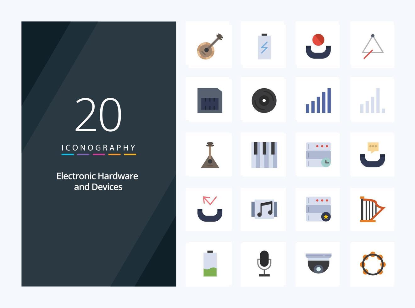 20 Devices Flat Color icon for presentation vector