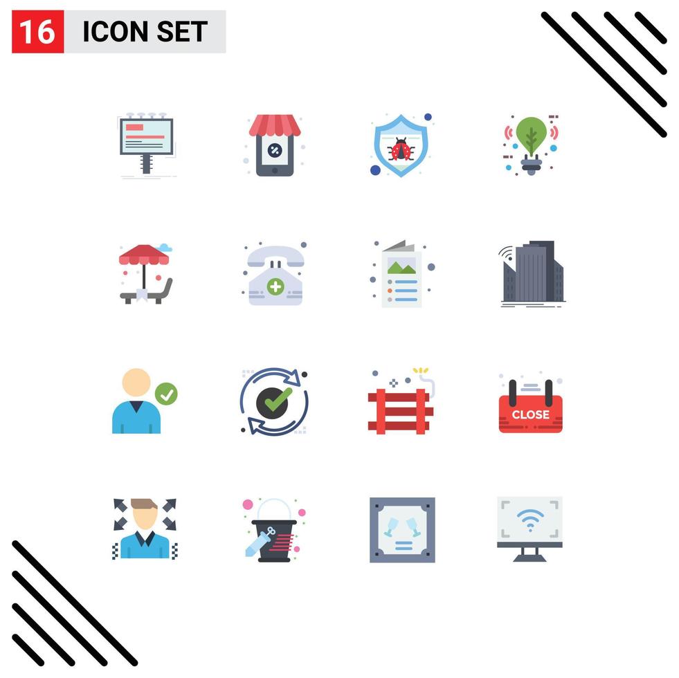 conjunto de 16 iconos de interfaz de usuario modernos signos de símbolos para bombilla de protección de iluminación de parque paquete editable de elementos de diseño de vectores creativos