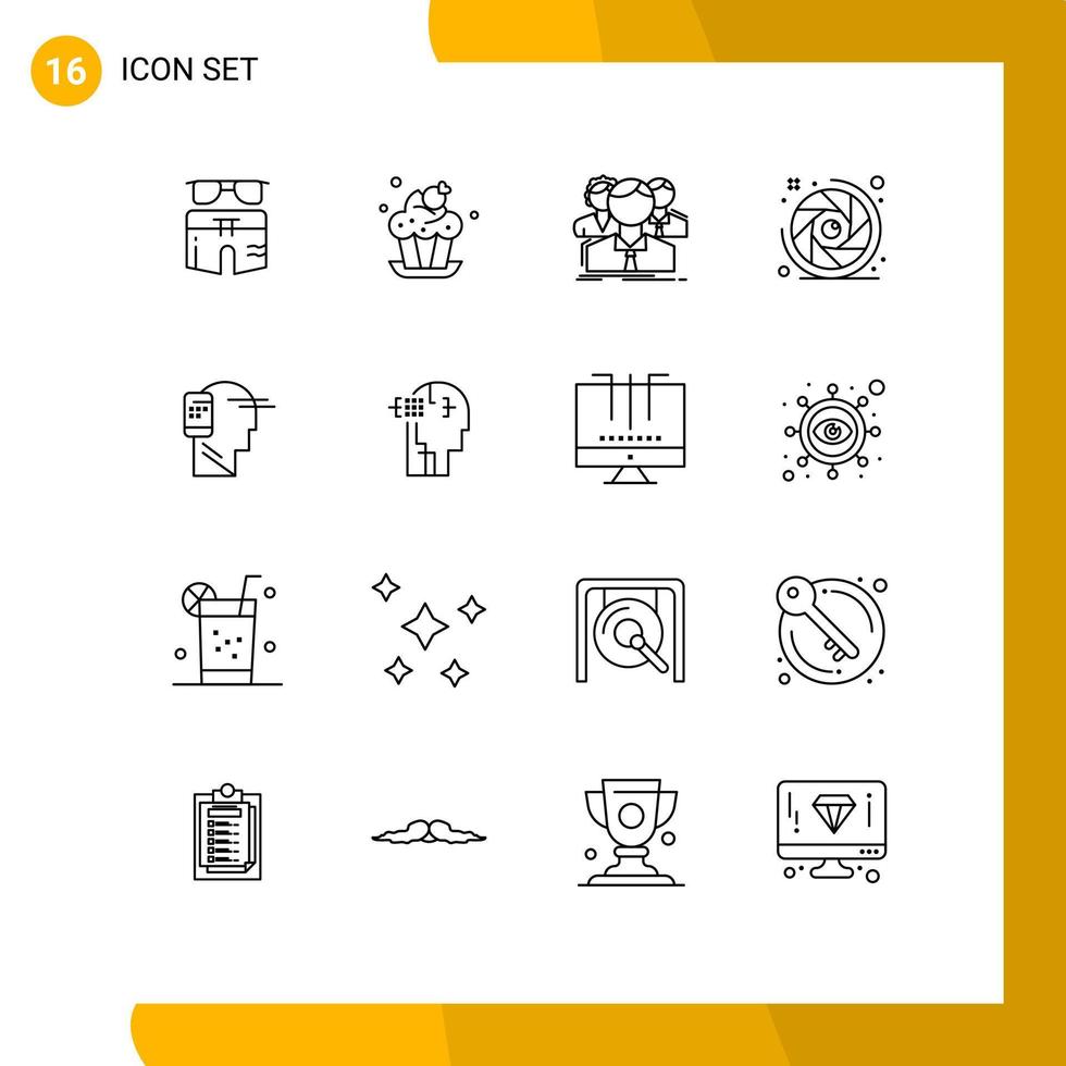 16 Thematic Vector Outlines and Editable Symbols of lens aperture camera lens dessert camera team Editable Vector Design Elements