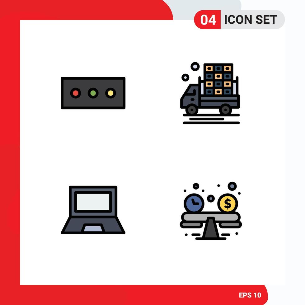 Pictogram Set of 4 Simple Filledline Flat Colors of password hardware farm computers balance Editable Vector Design Elements