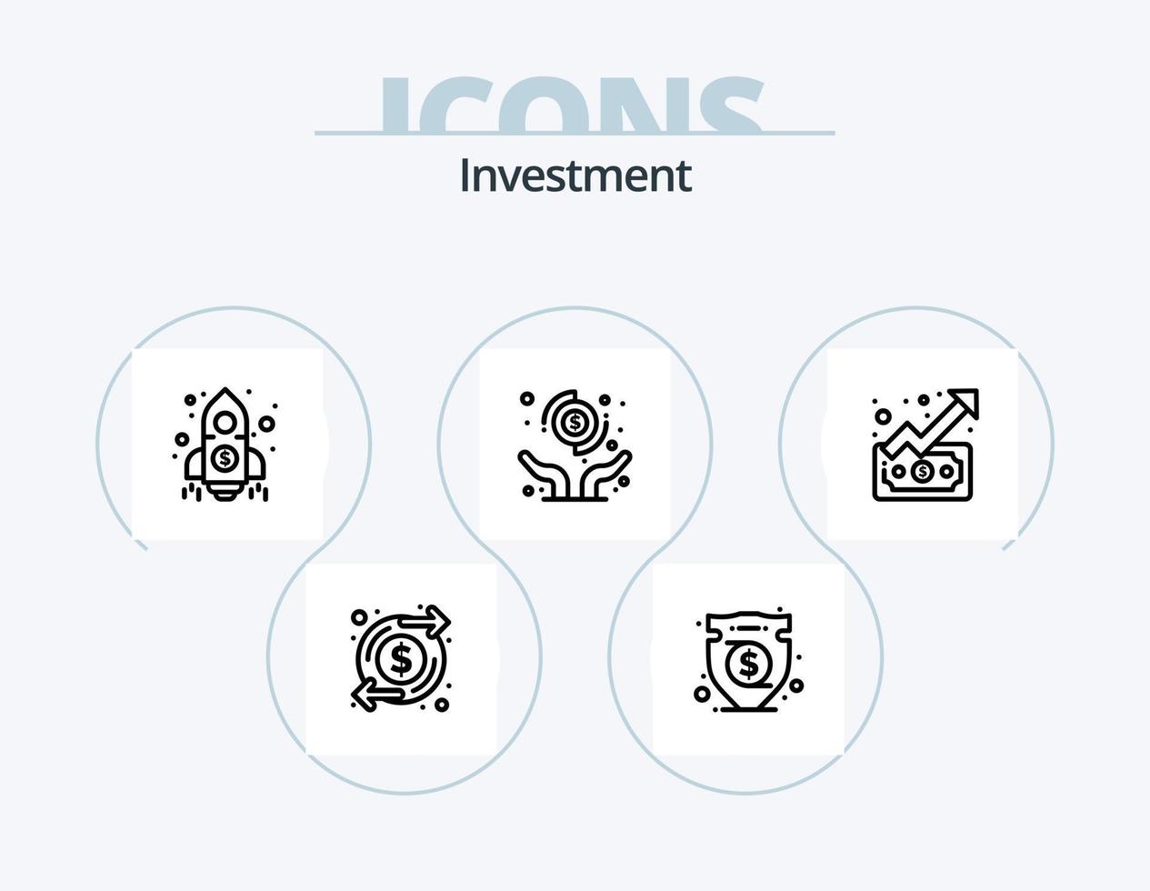 paquete de iconos de línea de inversión 5 diseño de iconos. Cuota. crédito. moneda. vista. dólar vector