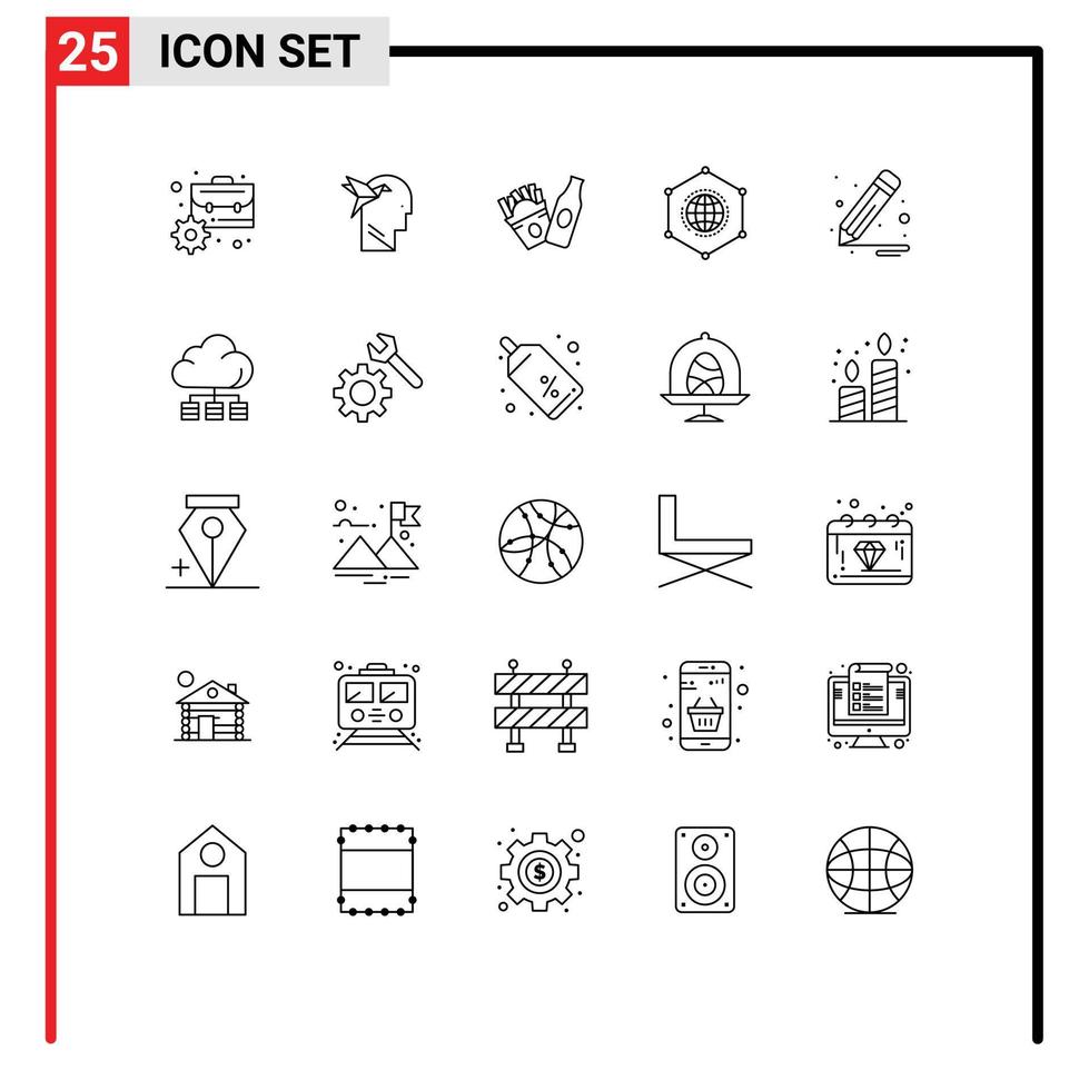 User Interface Pack of 25 Basic Lines of design business bottle connection global Editable Vector Design Elements