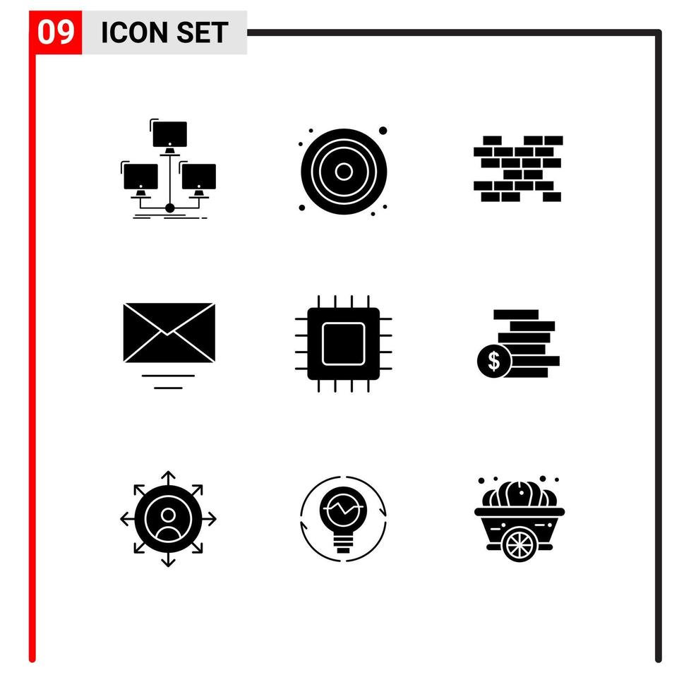 9 Creative Icons Modern Signs and Symbols of devices chip video text mail Editable Vector Design Elements