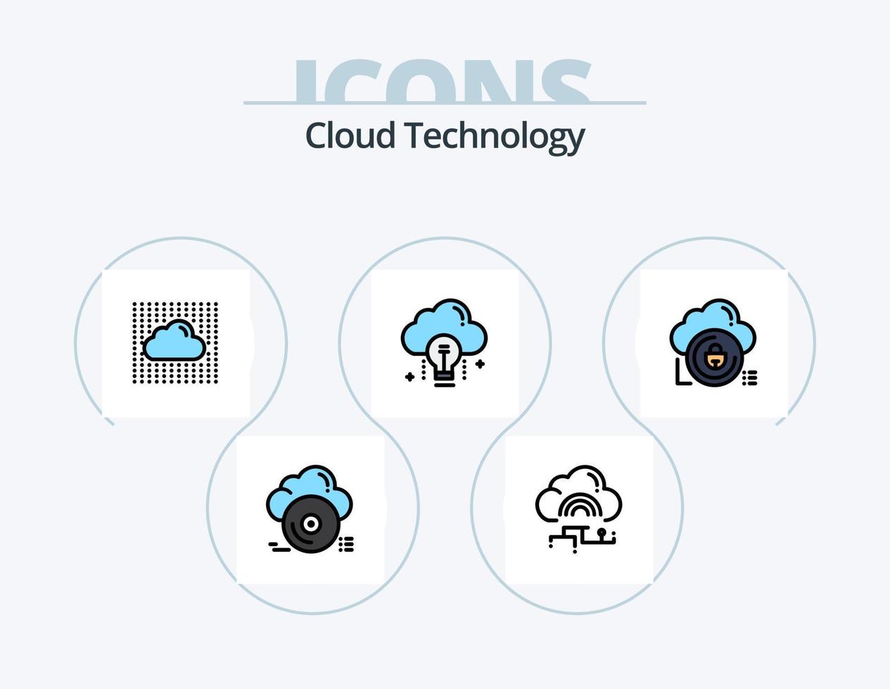 Cloud Technology Line Filled Icon Pack 5 Icon Design. shield. cloud. cancel. layers. sky vector