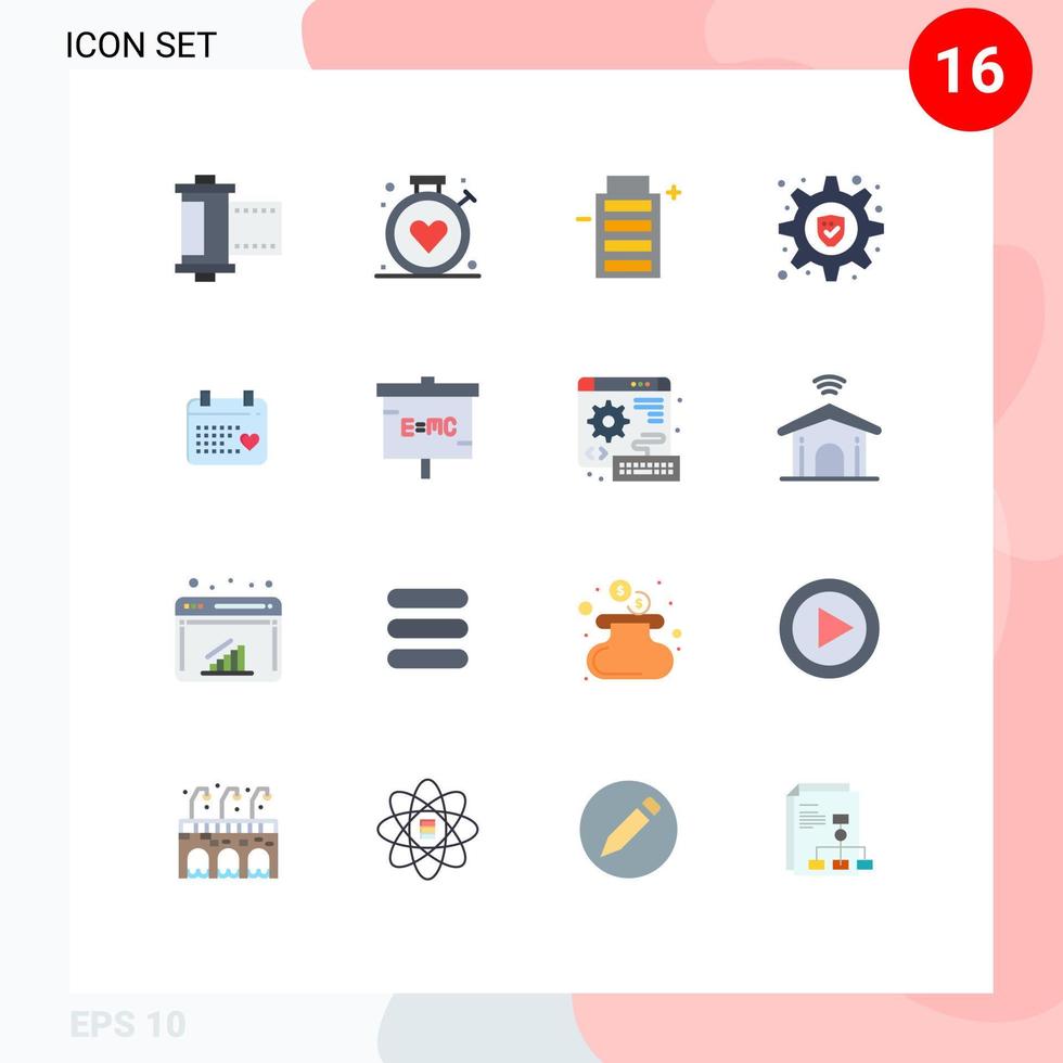 16 Flat Color concept for Websites Mobile and Apps love calender battery setting lock Editable Pack of Creative Vector Design Elements