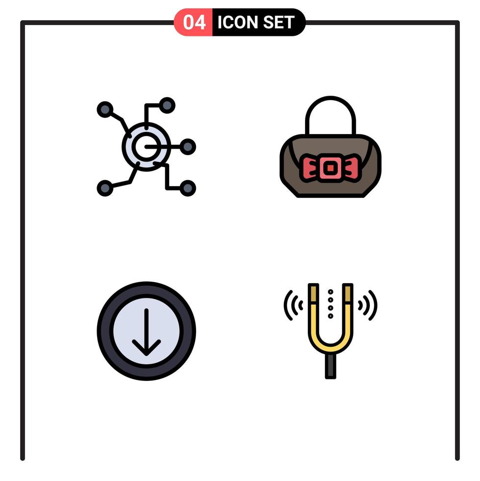 Pack of 4 Modern Filledline Flat Colors Signs and Symbols for Web Print Media such as data down circle fashion concert Editable Vector Design Elements