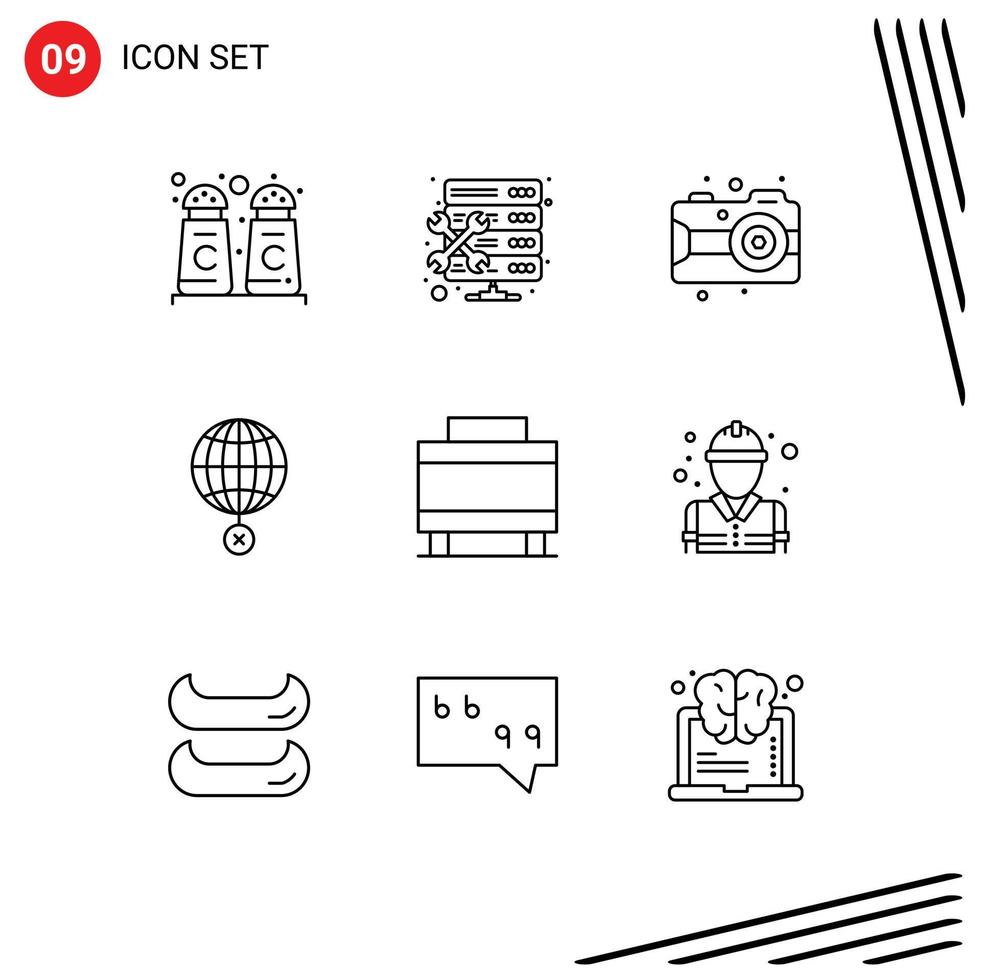 9 User Interface Outline Pack of modern Signs and Symbols of suitcase croos arts internet global Editable Vector Design Elements
